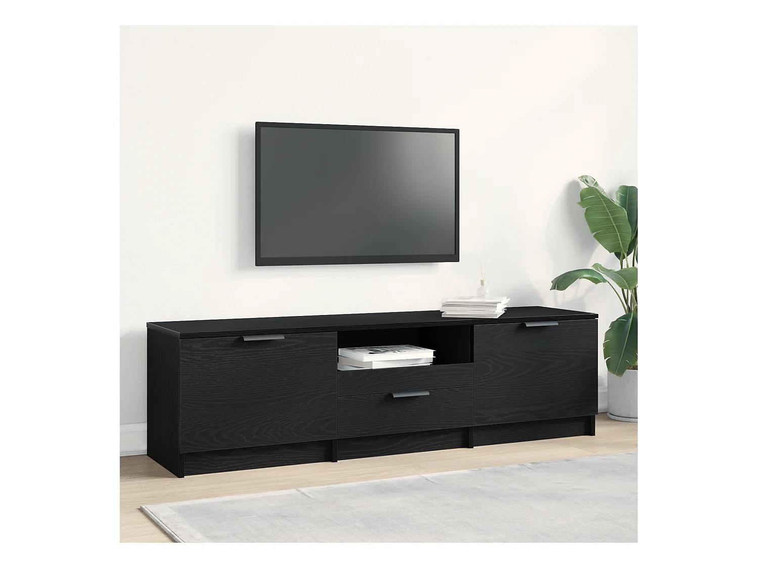 Meuble TV | Banc TV | Armoire TV - Chêne Noir - 140x35x40 cm - Fabriqué en Bois d'Ingénierie