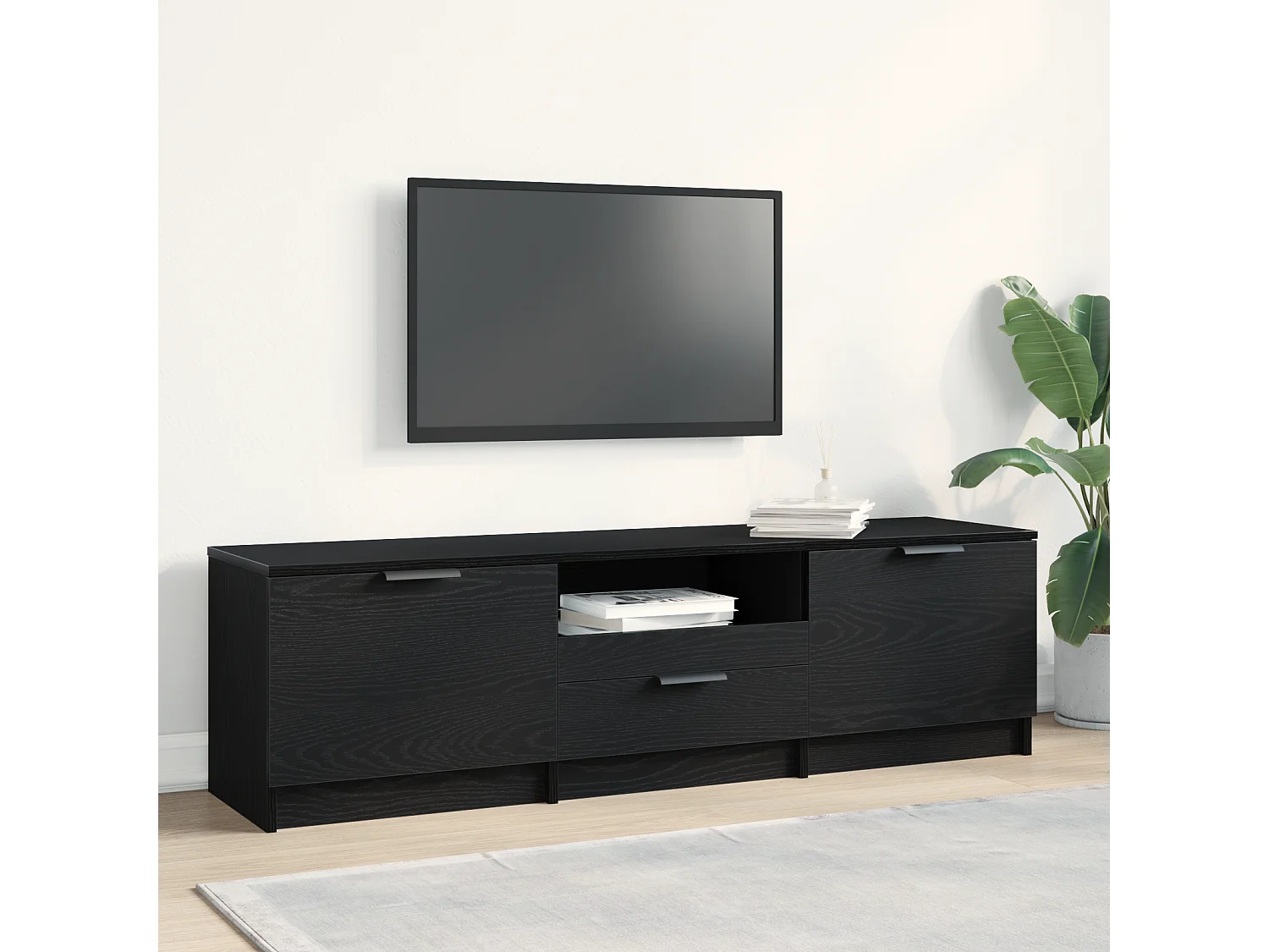 Gabinete de TV | Mueble de TV | Mueble de salón Negro 140 x 35 x 40 cm Madera contrachapada
