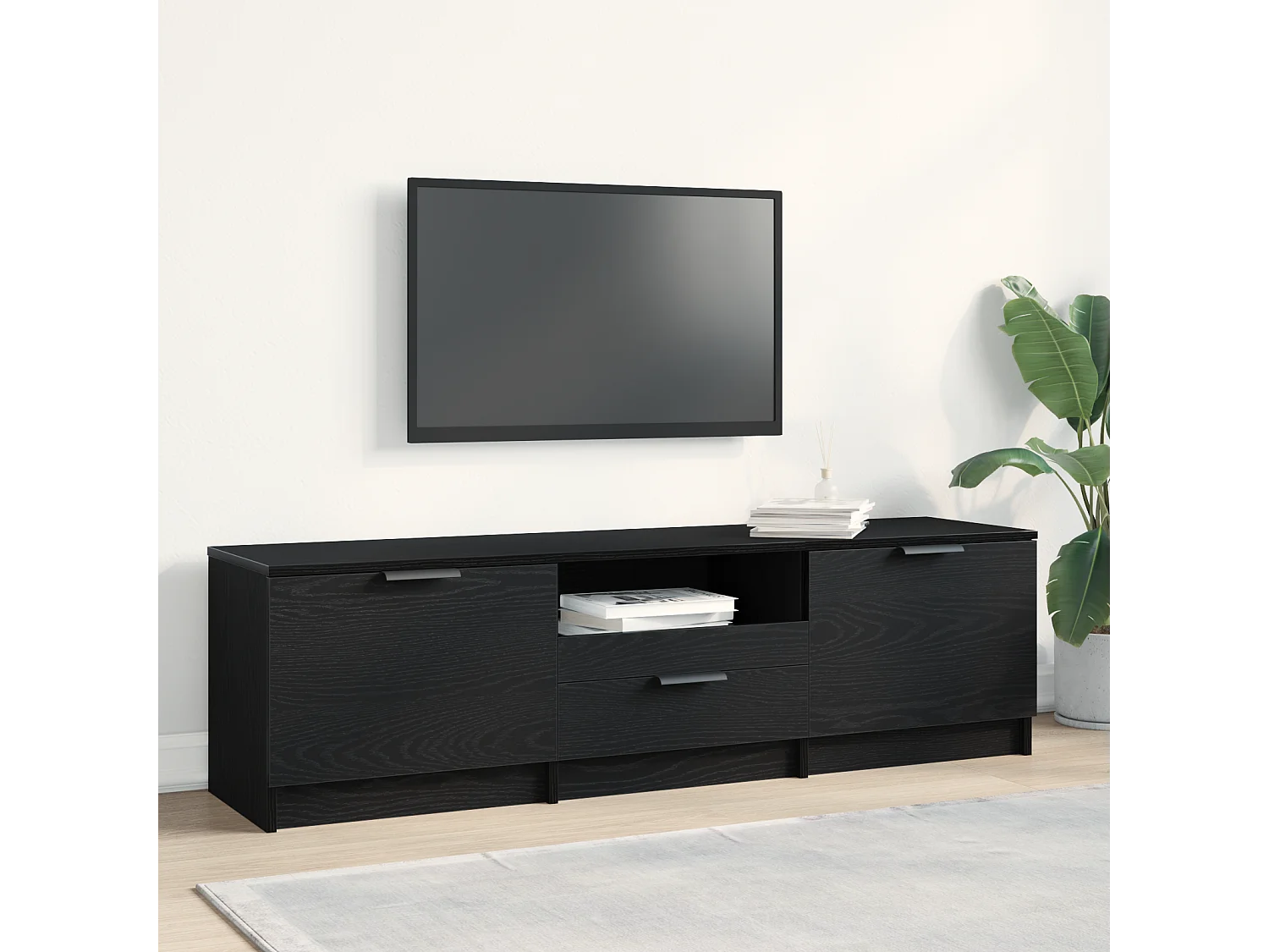 Gabinete de TV | Mueble de TV | Mueble de salón Negro 140 x 35 x 40 cm Madera contrachapada