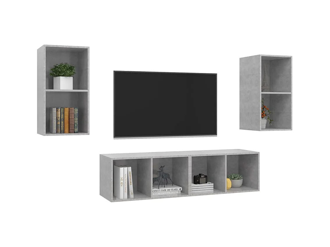 Meubles TV | Bancs TV | Armoires TV muraux 4 pcs Gris béton Bois d'ingénierie
