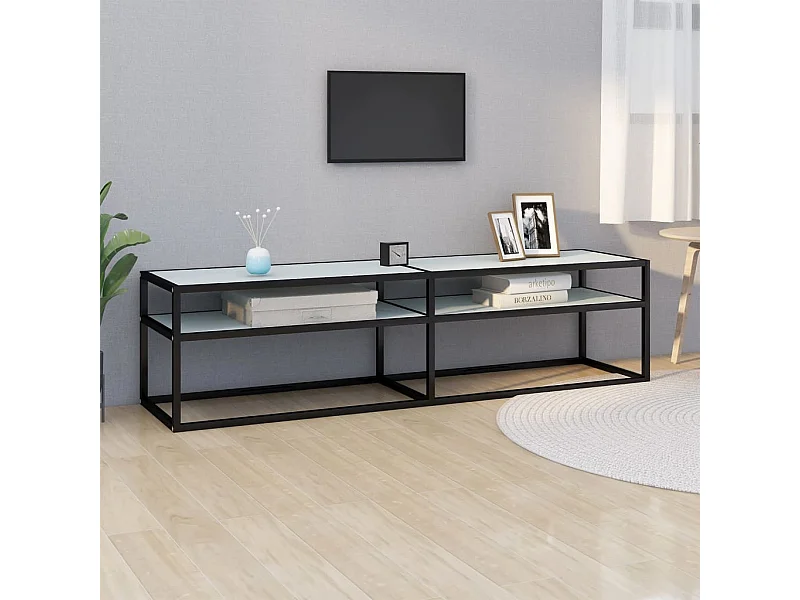 Meuble TV | Banc TV | Armoire TV Marbre blanc 160x40x40,5 cm Verre trempé