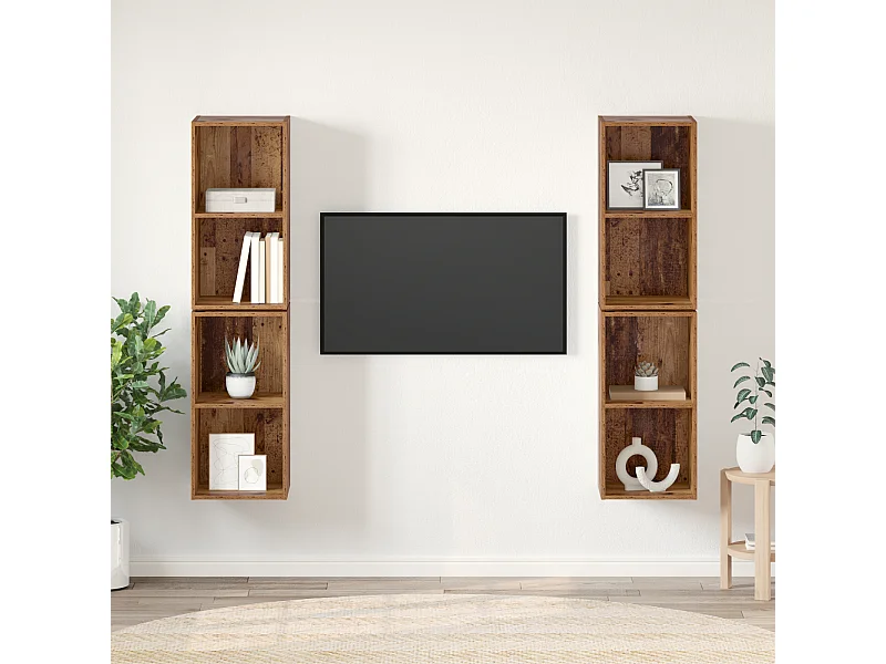 Meuble TV | Banc TV | Armoire TV mural 4 pcs Bois ancien 37 x 37 x 72 cm