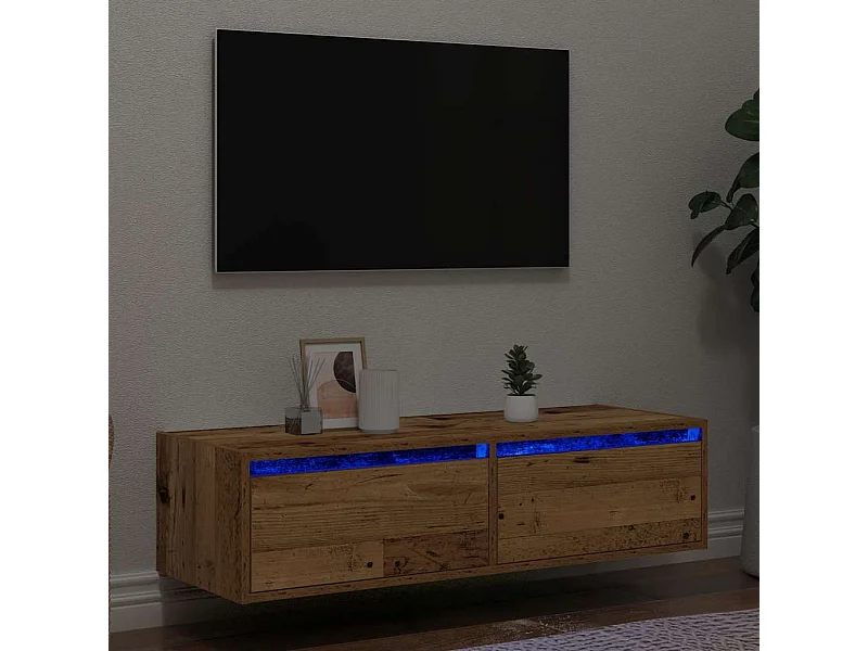 Mueble de TV | Mueble de salón con luces LED envejecida 100X35,5x25 cm