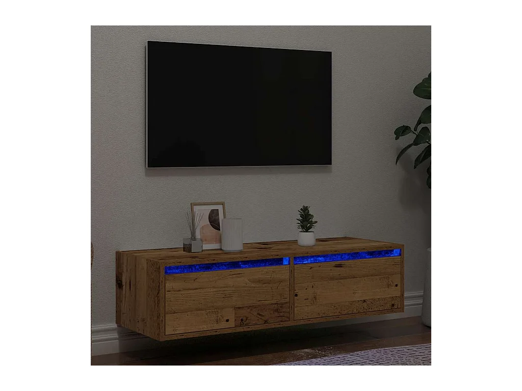 Mueble de TV | Mueble de salón con luces LED envejecida 100X35,5x25 cm