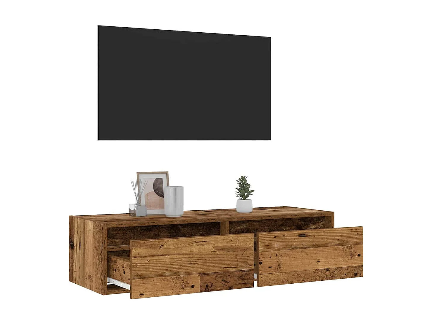 Mueble de TV | Mueble de salón con luces LED envejecida 100X35,5x25 cm