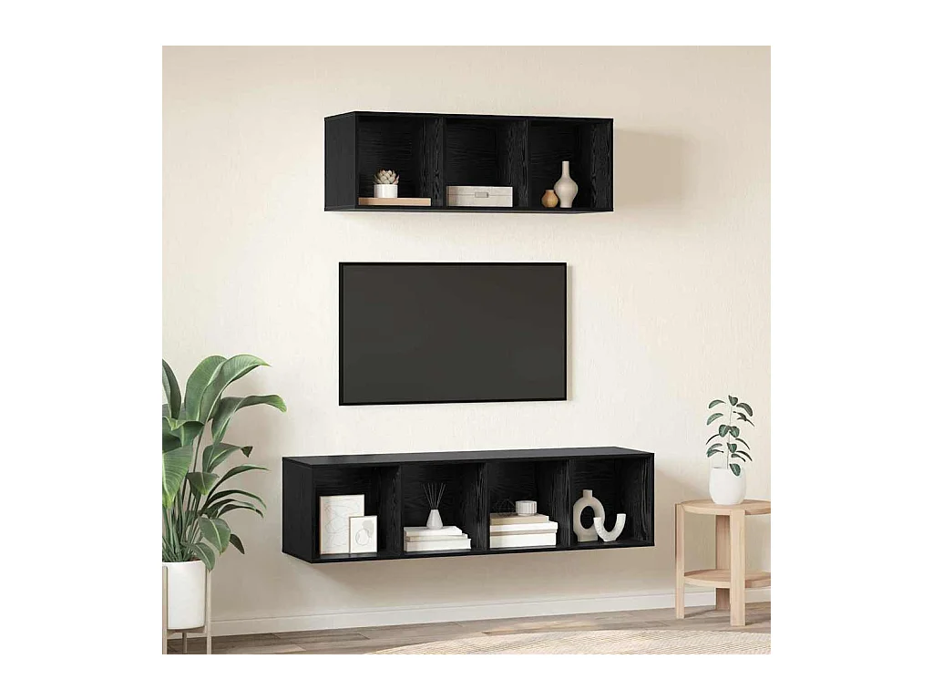 Juego de muebles de TV | Gabinete de TV | Mueble de salón 2 pcs Roble negro Madera contrachapada