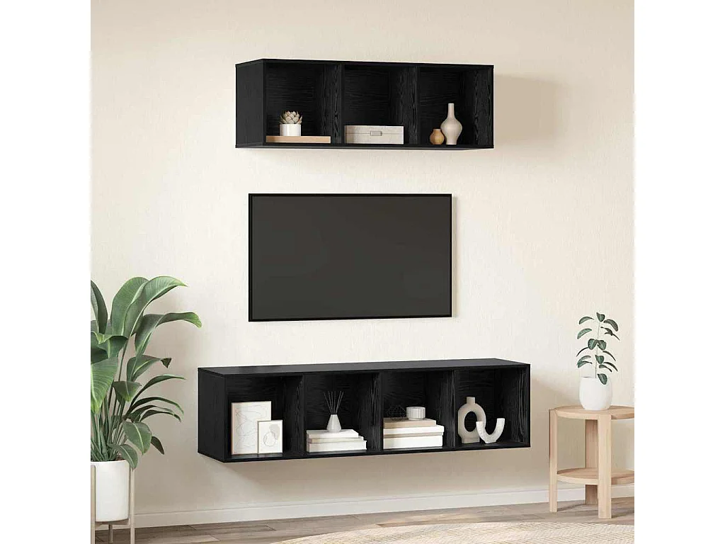 Juego de muebles de TV | Gabinete de TV | Mueble de salón 2 pcs Roble negro Madera contrachapada