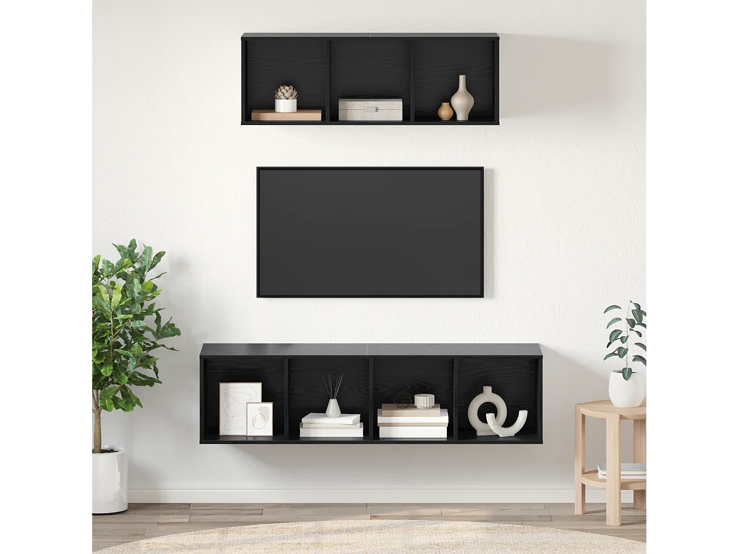 TV-kast | Tv-meubel | Tv-Bank set 2 pcs Zwart eiken 37 x 37 x 142.5 cm Bewerkt hout