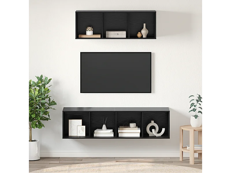 TV-kast | Tv-meubel | Tv-Bank set 2 pcs Zwart eiken 37 x 37 x 142.5 cm Bewerkt hout