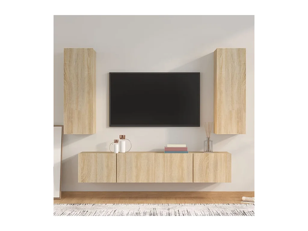 Set de muebles para TV  | Gabinetes de TV |  Muebles de salón 4 pzas madera contrachapada roble Sonoma