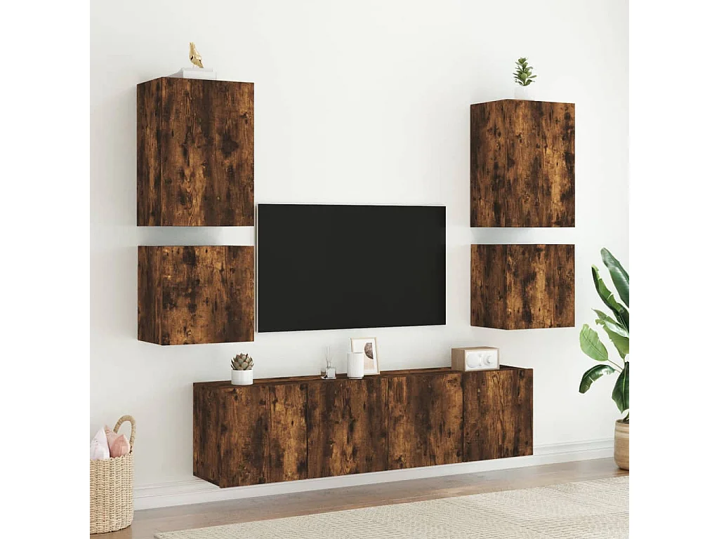 Meubles TV | Bancs TV | Armoires TV muraux 2 pcs chêne fumé 40,5x30x40cm bois ingénierie