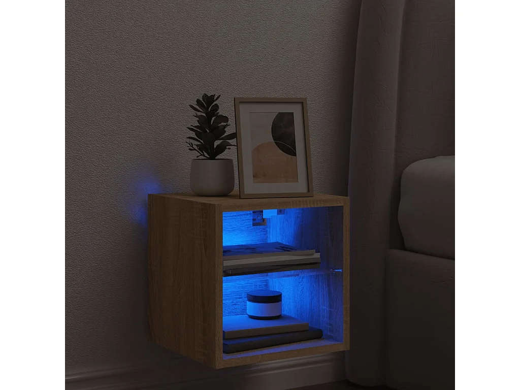 Meuble TV | Banc TV | Armoire TV mural avec lumières LED chêne sonoma 30x28,5x30 cm