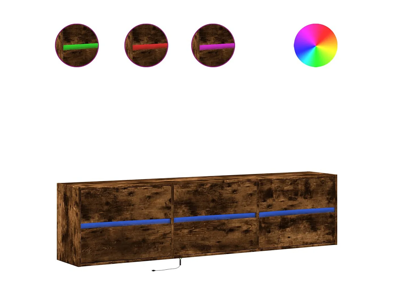 Meuble TV | Banc TV | Armoire TV mural avec LED chêne fumé 180x31x45 cm