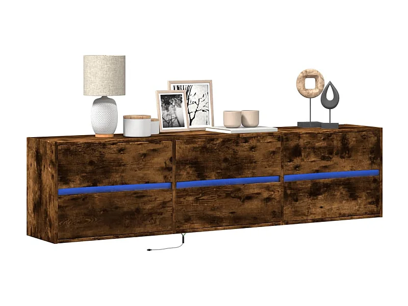 Meuble TV | Banc TV | Armoire TV mural avec LED chêne fumé 180x31x45 cm