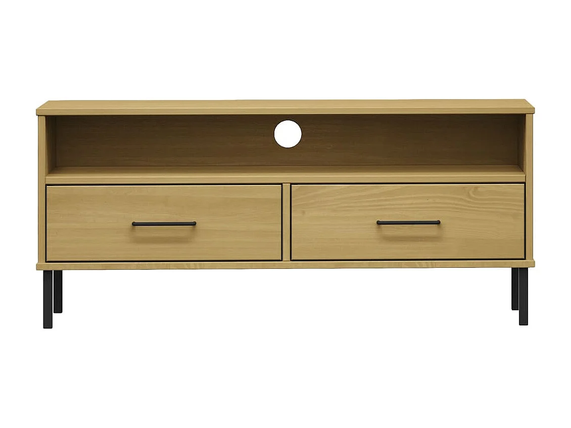 Meuble TV | Banc TV | Armoire TV avec pieds en métal Marron Bois de pin massif OSLO