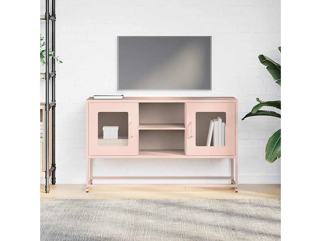 Meuble TV | Banc TV | Armoire TV rose 100,5x39x60,5 cm acier