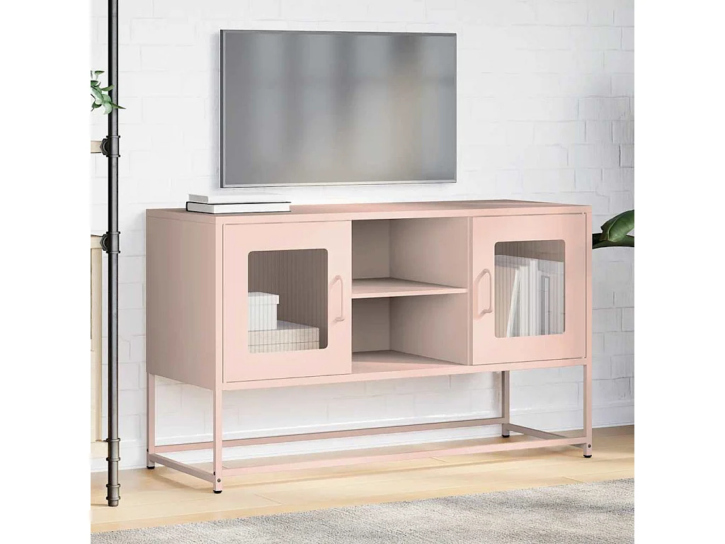 Meuble TV | Banc TV | Armoire TV rose 100,5x39x60,5 cm acier
