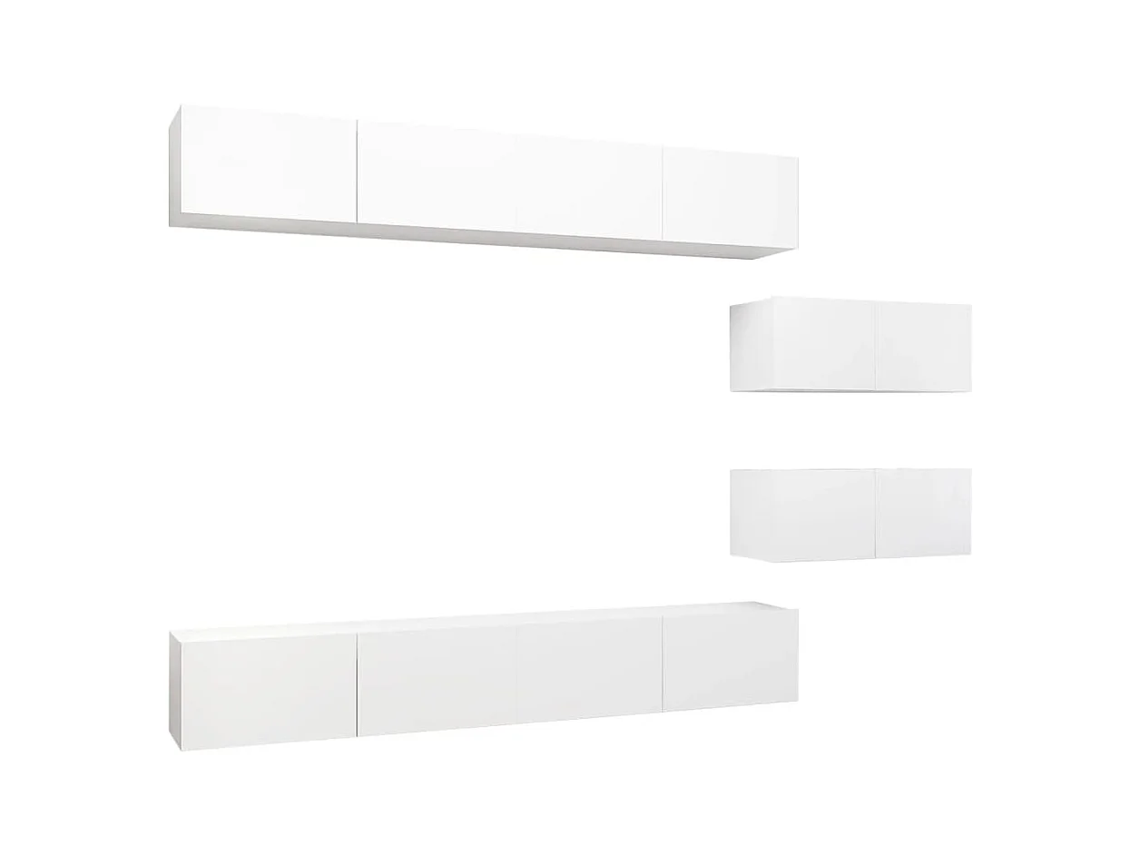 Set de muebles de salón TV | Gabinetes de TV |  Muebles de TV 6 piezas madera de ingeniería blanco