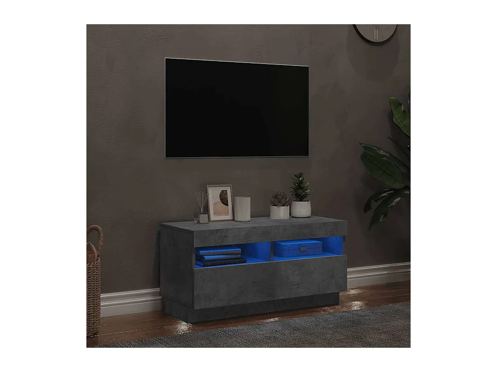 Meuble TV | Banc TV | Armoire TV avec lumières LED gris béton 80x35x40 cm