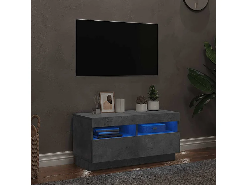 Meuble TV | Banc TV | Armoire TV avec lumières LED gris béton 80x35x40 cm