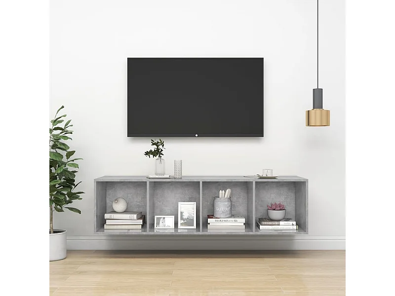Meuble TV | Banc TV | Armoire TV mural Gris béton 37x37x142,5 cm Bois d’ingénierie