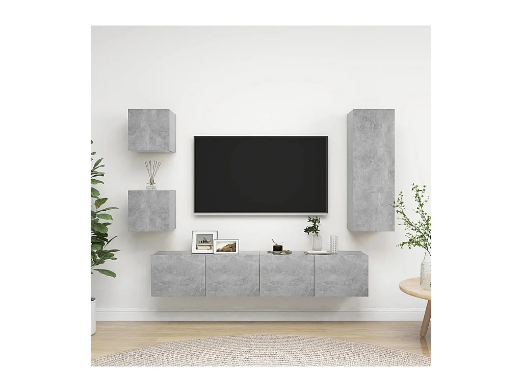 Ensemble de meubles TV | Bancs TV | Armoires TV 5 pcs Gris béton Bois d'ingénierie