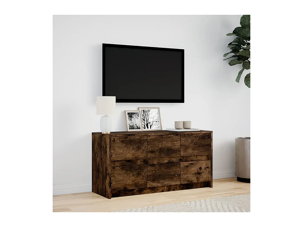 Mueble de TV | Mueble de salón LED madera ingeniería roble ahumado 100x34x50 cm