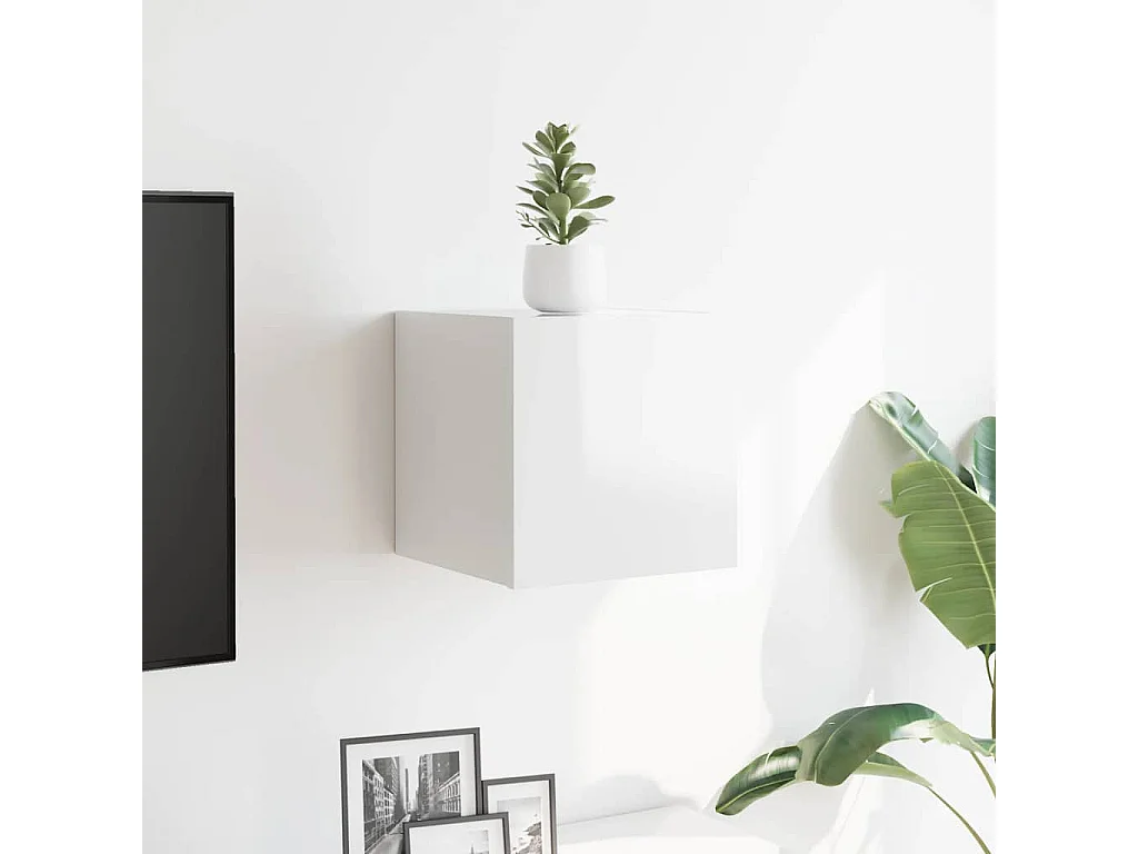 Muebles de salón | Gabinetes de TV |  Muebles de TV de pared blanco brillo 30,5x30x30 cm
