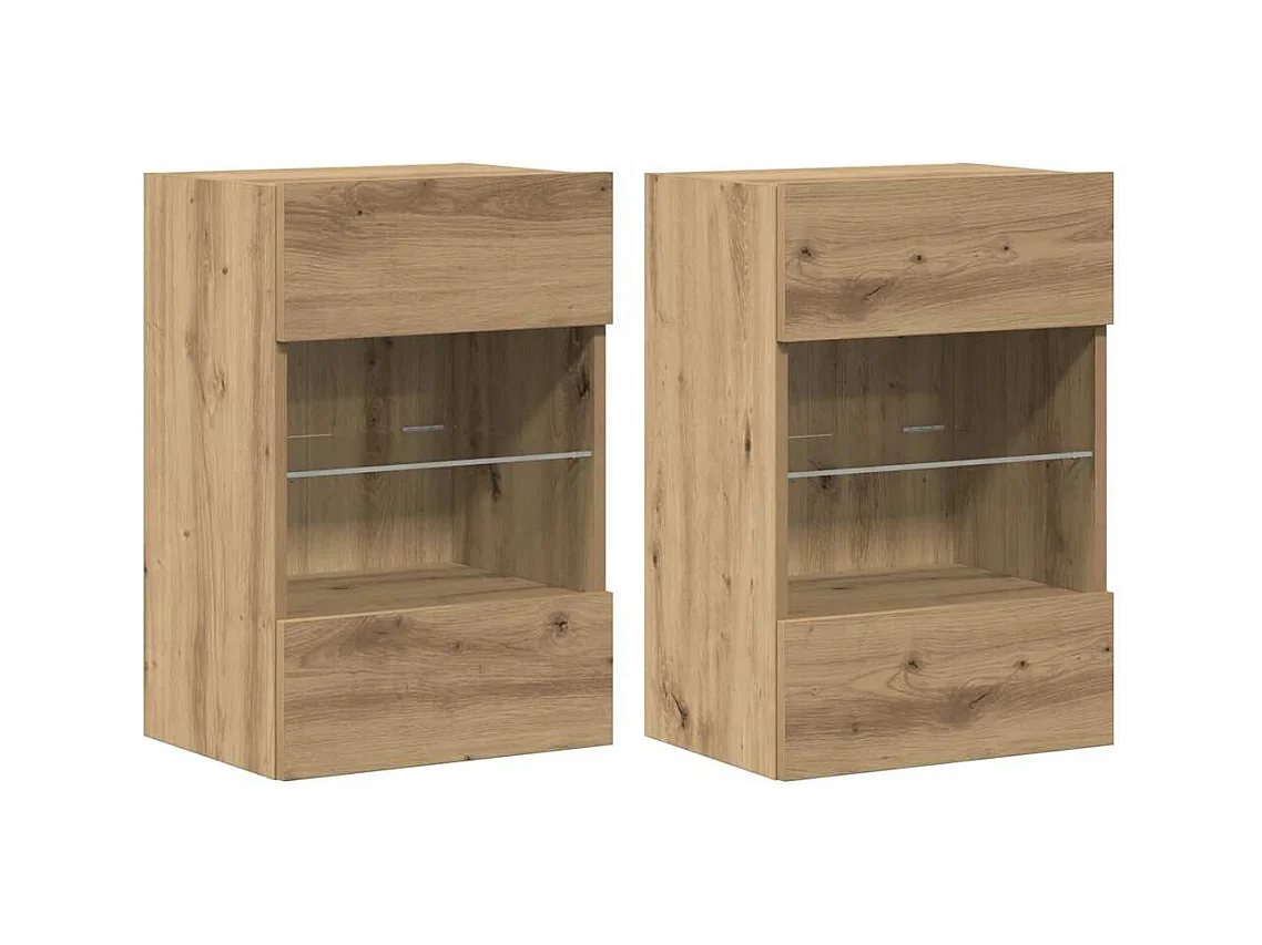 Mueble TV | Armarios de pared con luces LED para TV 2 uds roble artisian 40x30x60,5cm