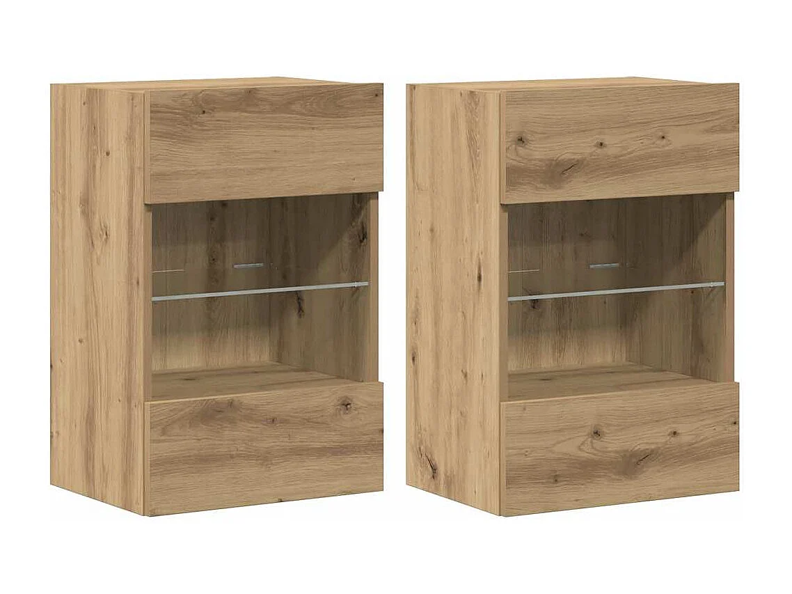 Meubles muraux avec lumières LED pour TV | Bancs TV | Armoires TV 2 pcs chêne artisanal