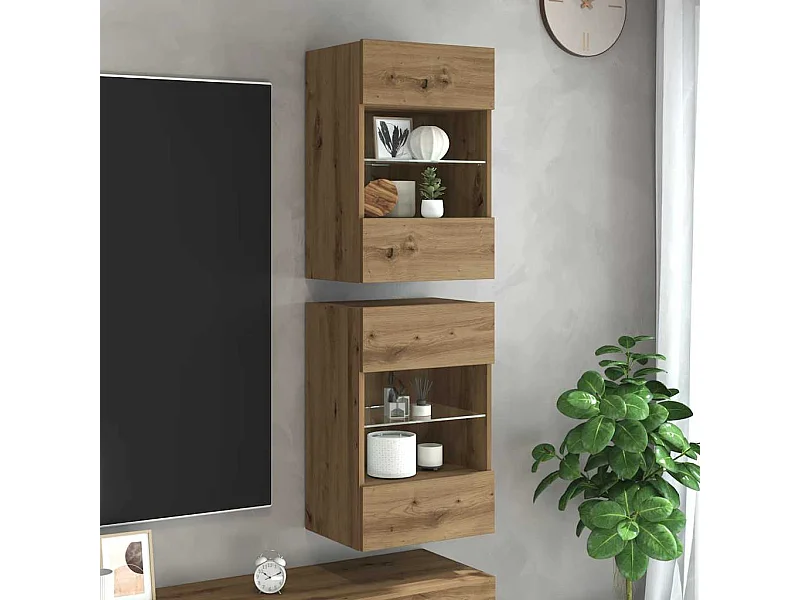 Mueble TV | Armarios de pared con luces LED para TV 2 uds roble artisian 40x30x60,5cm