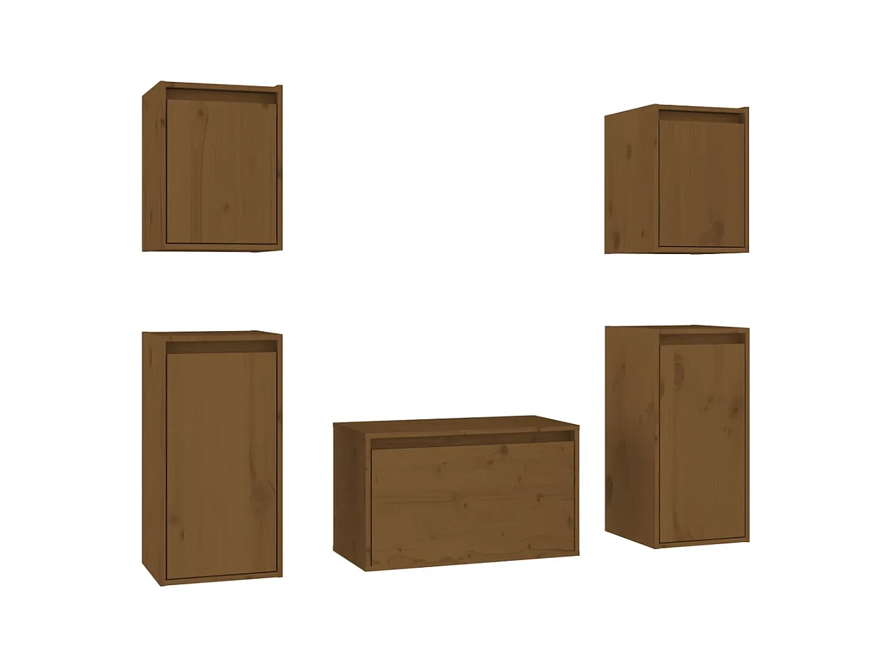 muebles para TV  | Gabinetes de TV |  Muebles de salón 5 piezas madera maciza de pino marrón miel