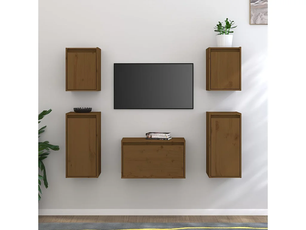 Meubles TV | Bancs TV | Armoires TV 5 pcs Marron miel Bois massif de pin