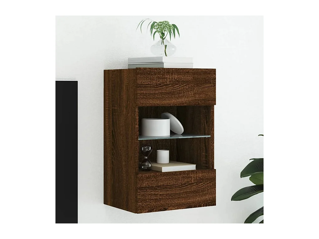 Meuble TV | Banc TV | Armoire TV mural avec lumières LED chêne marron 40x30x60,5 cm