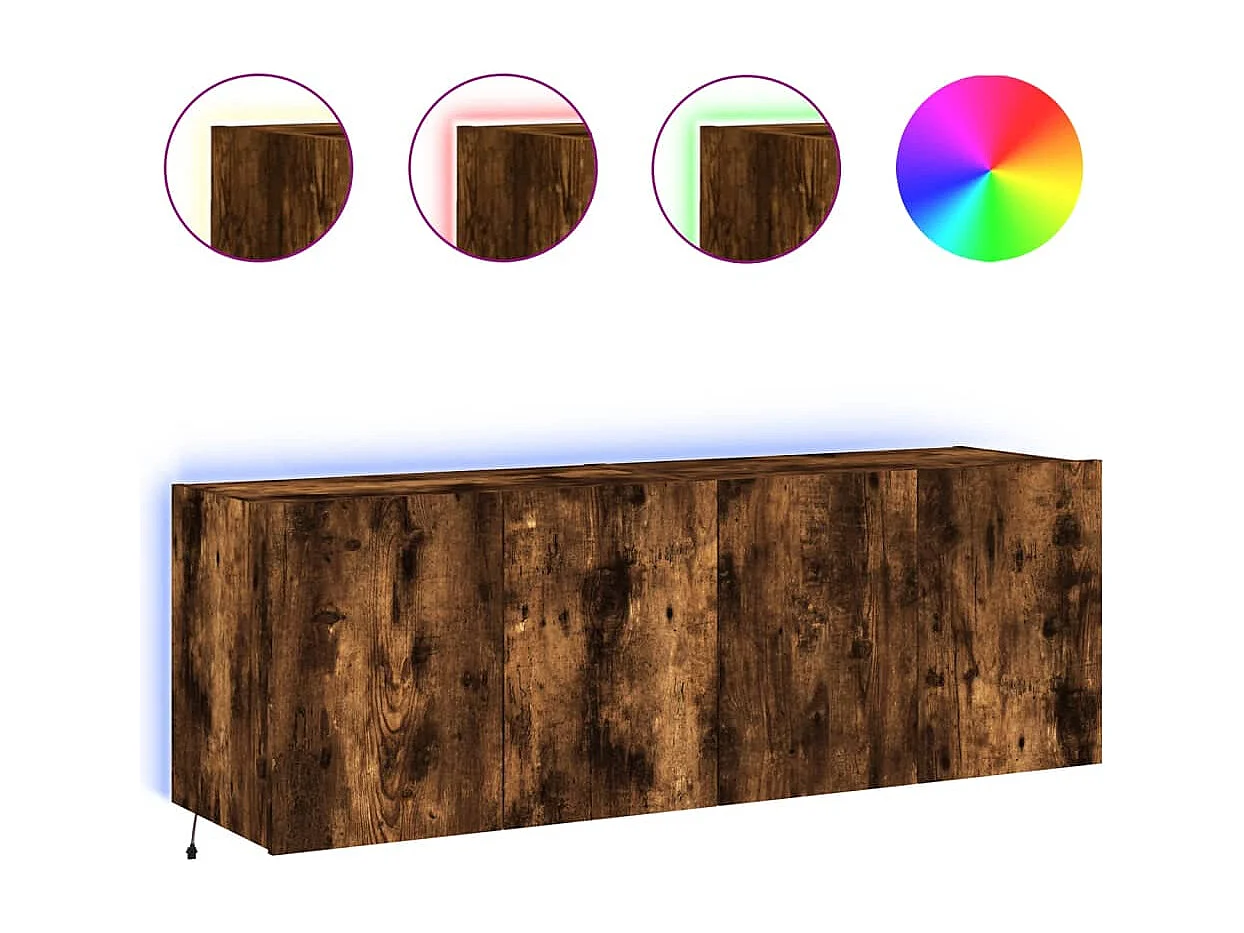 Meubles TV | Bancs TV | Armoires TV muraux et lumières LED 2pcs chêne fumé 60x35x41 cm