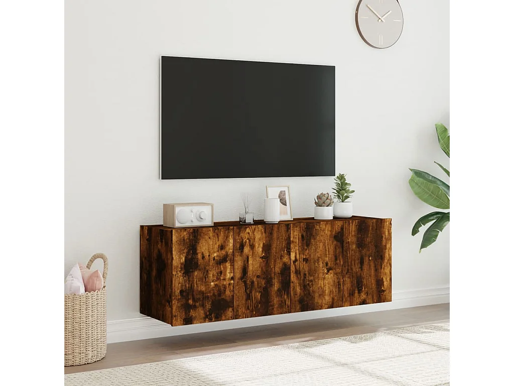 Meubles TV | Bancs TV | Armoires TV muraux et lumières LED 2pcs chêne fumé 60x35x41 cm