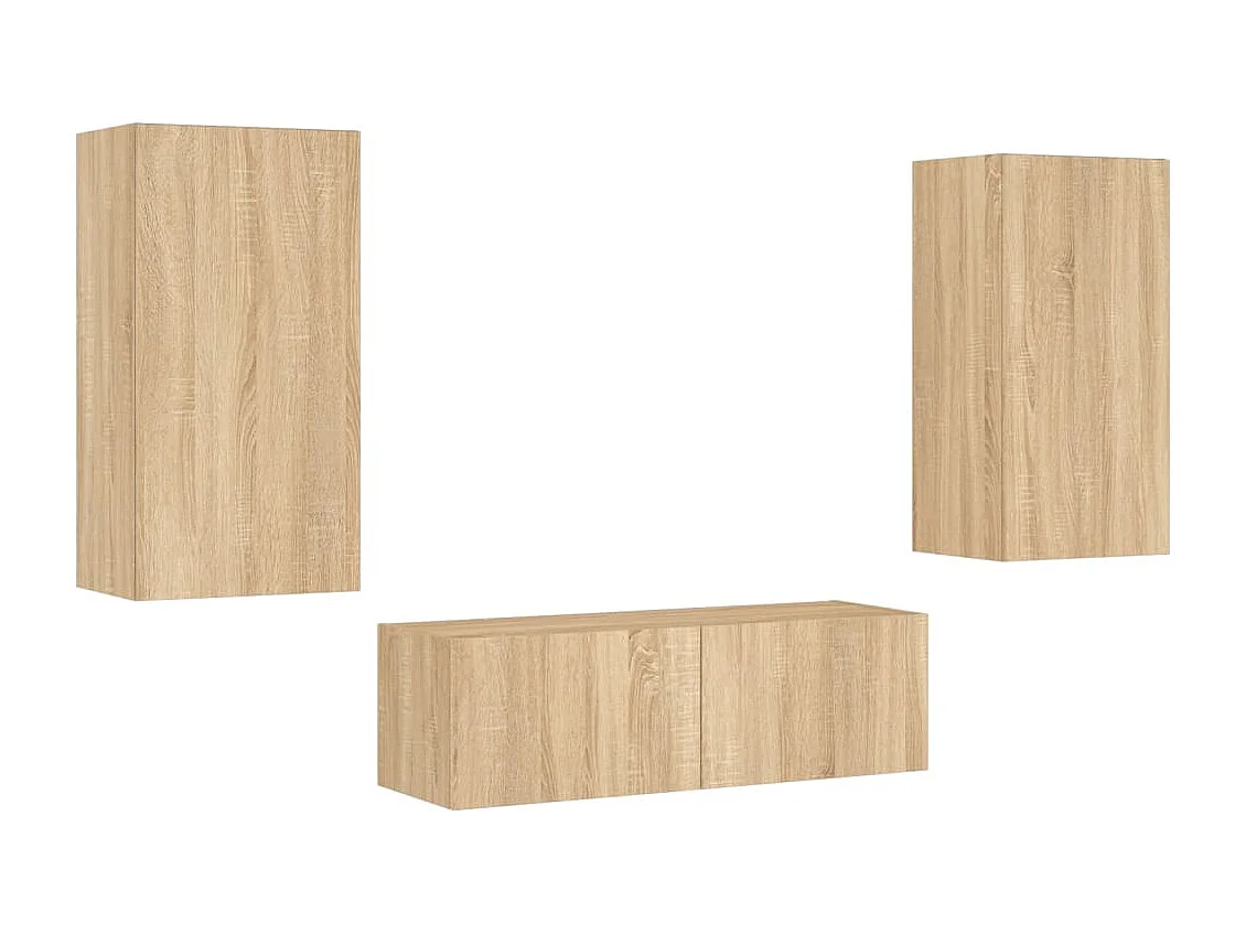 Meuble TV | Banc TV | Armoire TV muraux 3 pcs avec lumières LED chêne sonoma