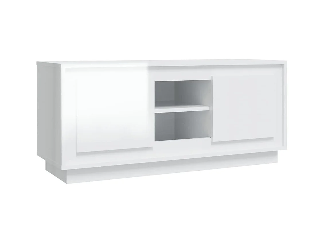 Mueble de TV | Mueble de salón madera contrachapada blanco brillo 102x35x45 cm