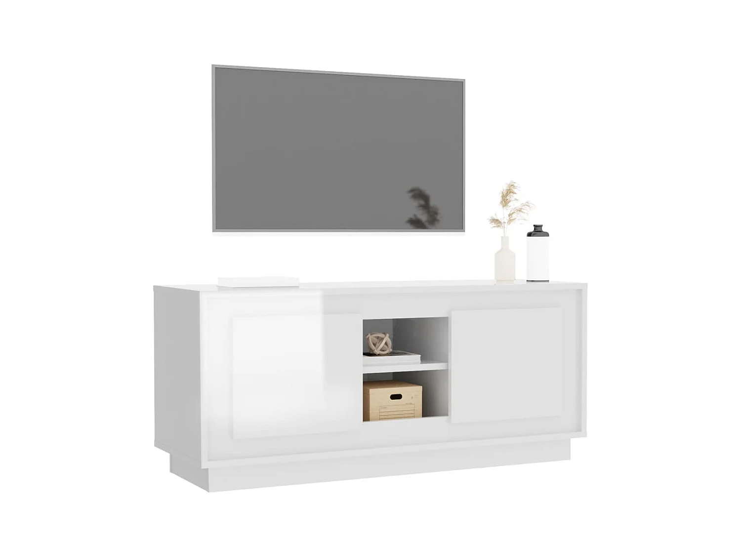 Mueble de TV | Mueble de salón madera contrachapada blanco brillo 102x35x45 cm
