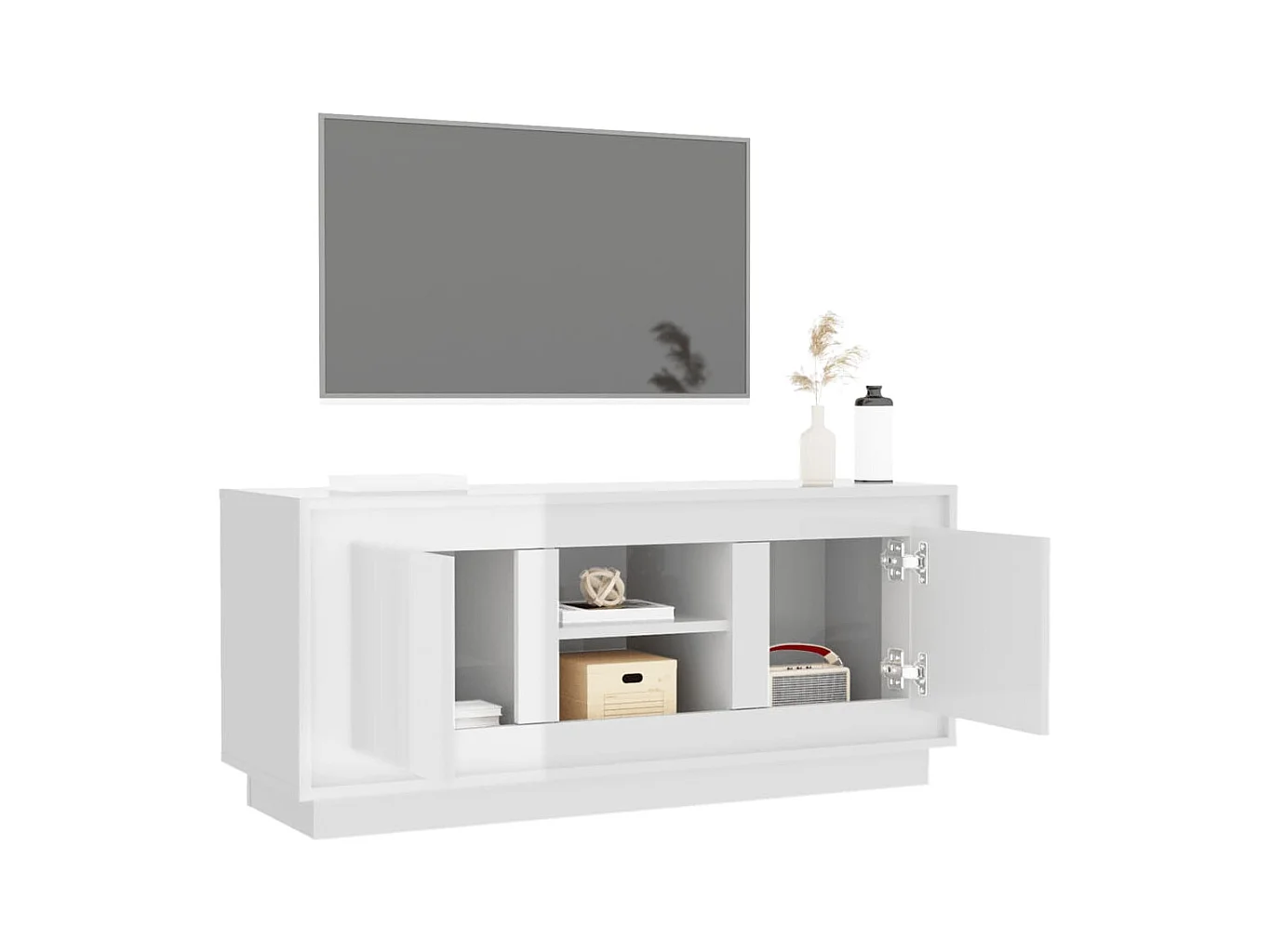 Mueble de TV | Mueble de salón madera contrachapada blanco brillo 102x35x45 cm