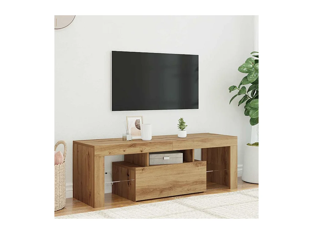 Mueble de TV | Mueble de salón luces LED madera roble artisan 120x36,5x40 cm