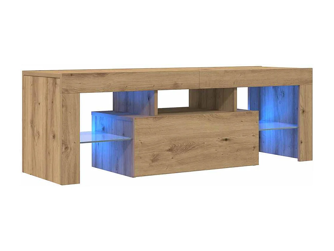 Tv-meubel | Tv-Bank | TV-kastmet LED 120x36,5x40 cm bewerkt hout artisanaal eiken