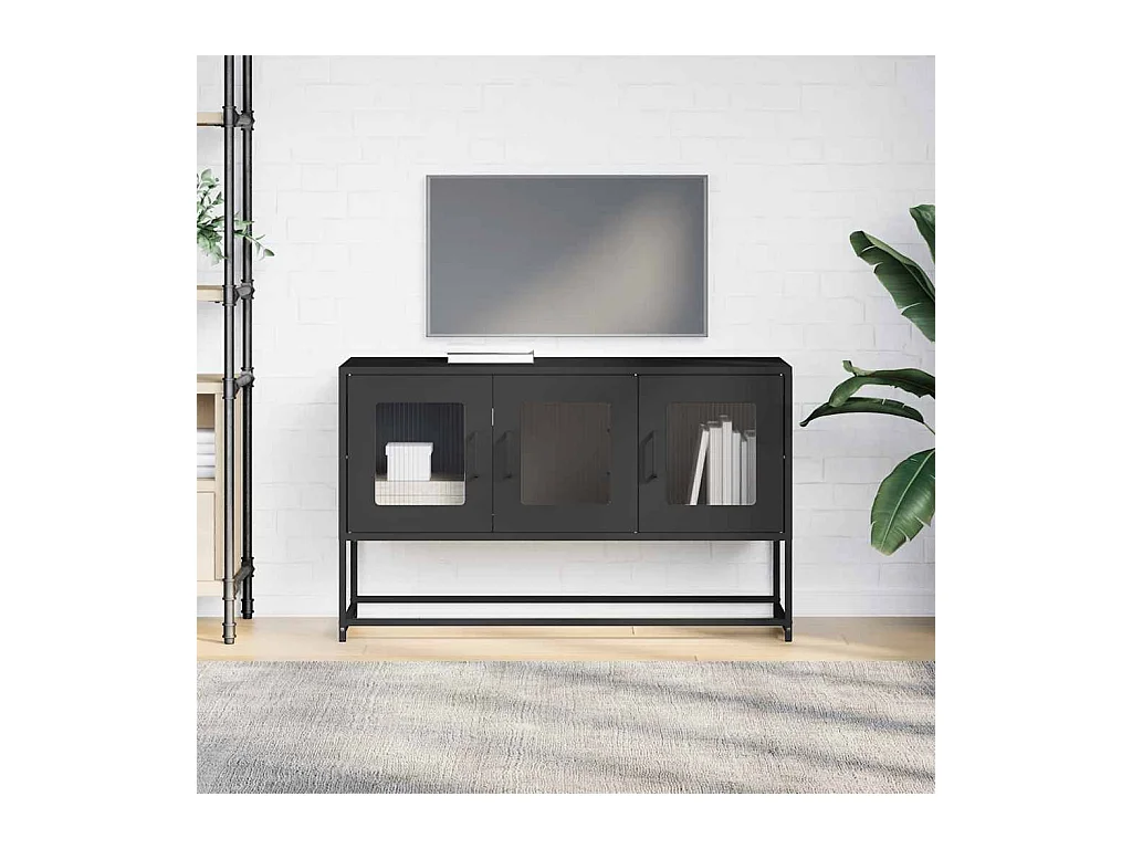 Mueble para TV  | Gabinete de TV |  Mueble de salón acero laminado en frío negro 100,5x39x60,5 cm