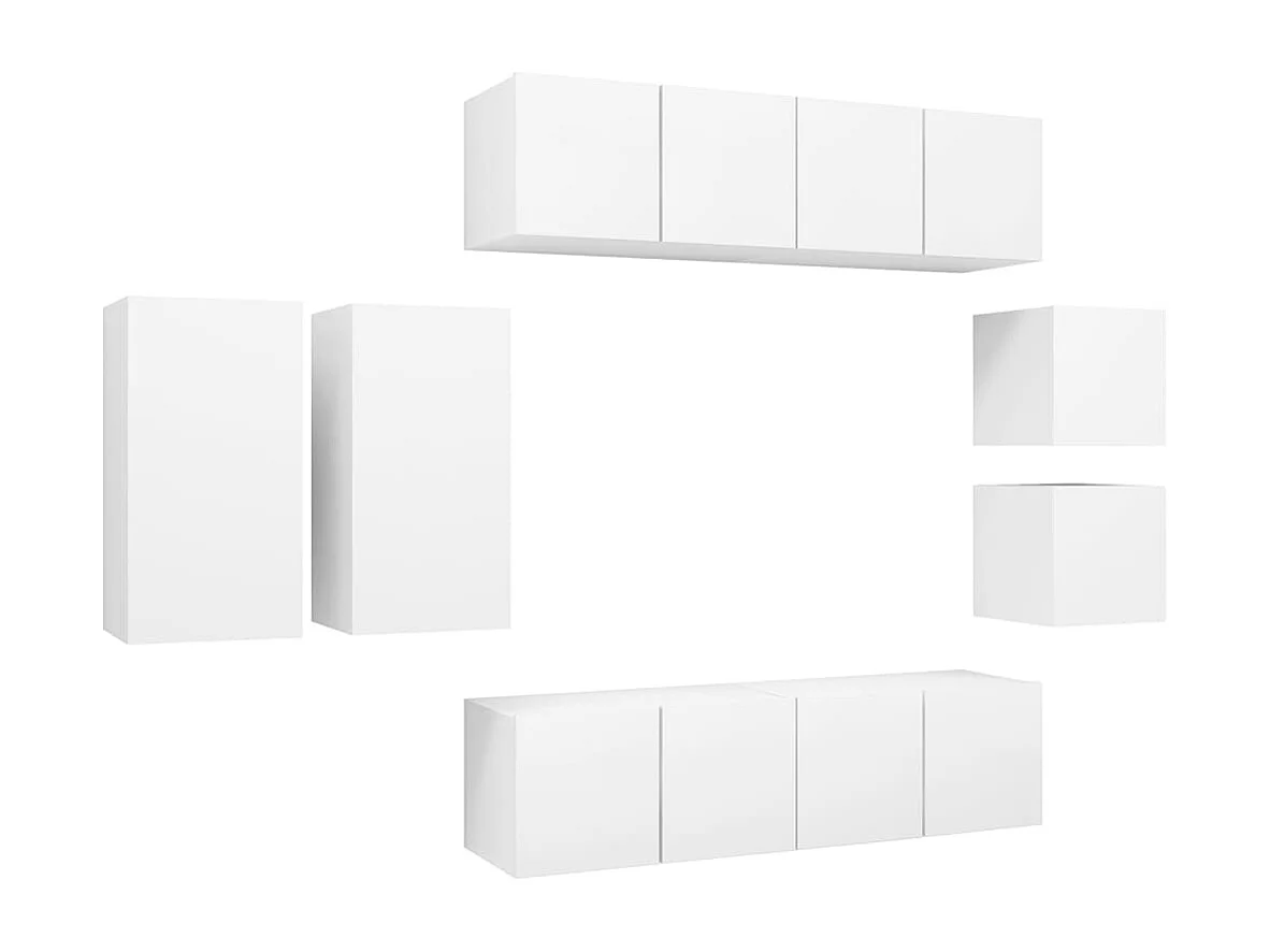 Ensemble de meubles TV | Bancs TV | Armoires TV 8 pcs Blanc Bois d'ingénierie