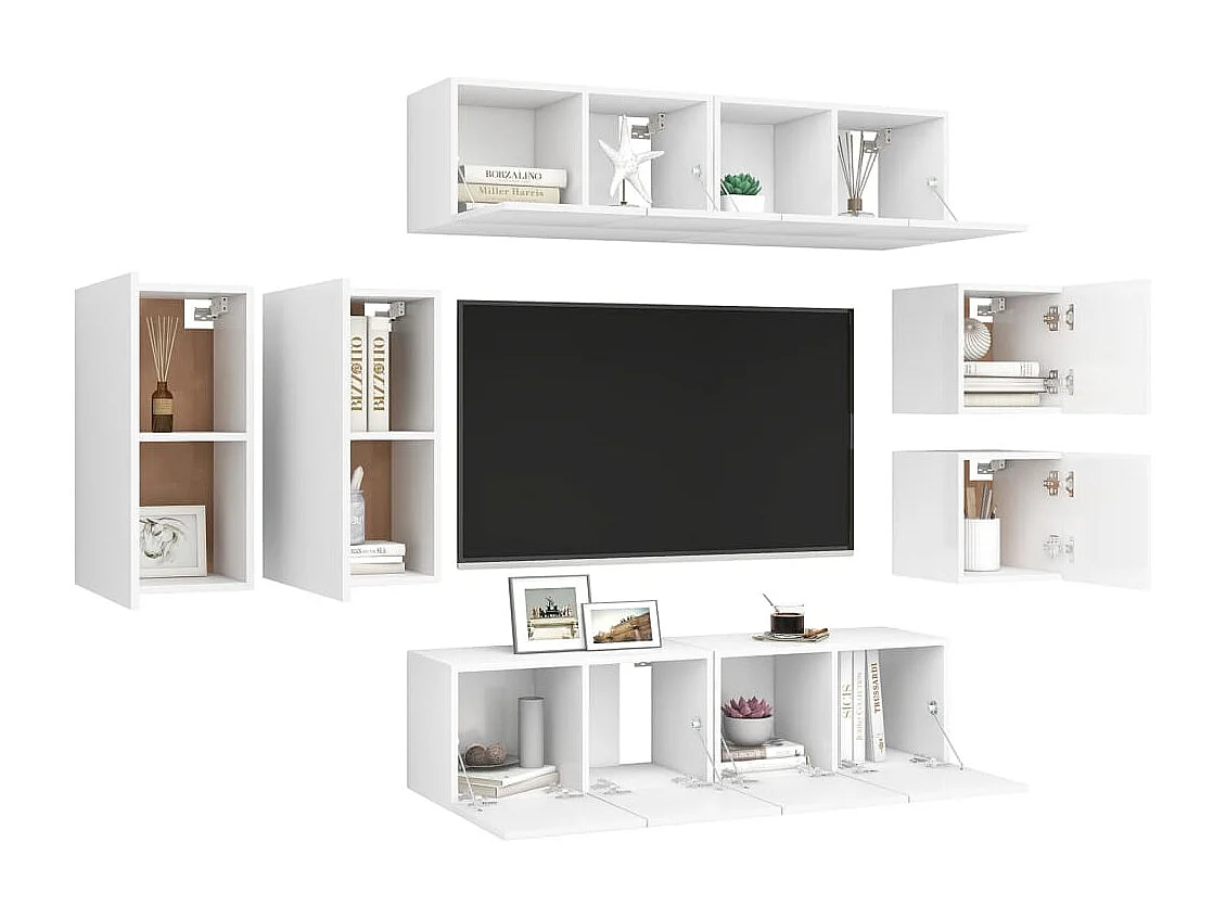 Ensemble de meubles TV | Bancs TV | Armoires TV 8 pcs Blanc Bois d'ingénierie