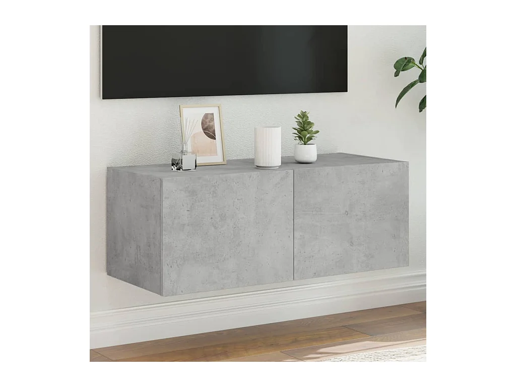 Mueble de TV | Mueble de salón de pared con luces LED gris hormigón 80x35x31 cm
