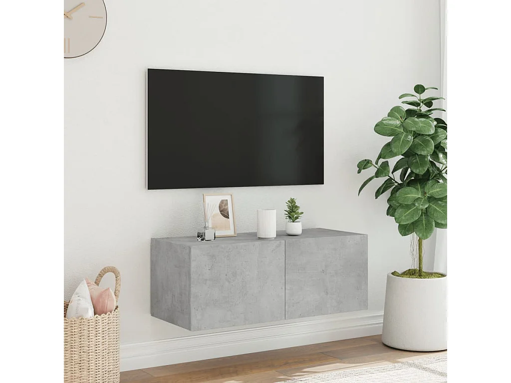 Mueble de TV | Mueble de salón de pared con luces LED gris hormigón 80x35x31 cm