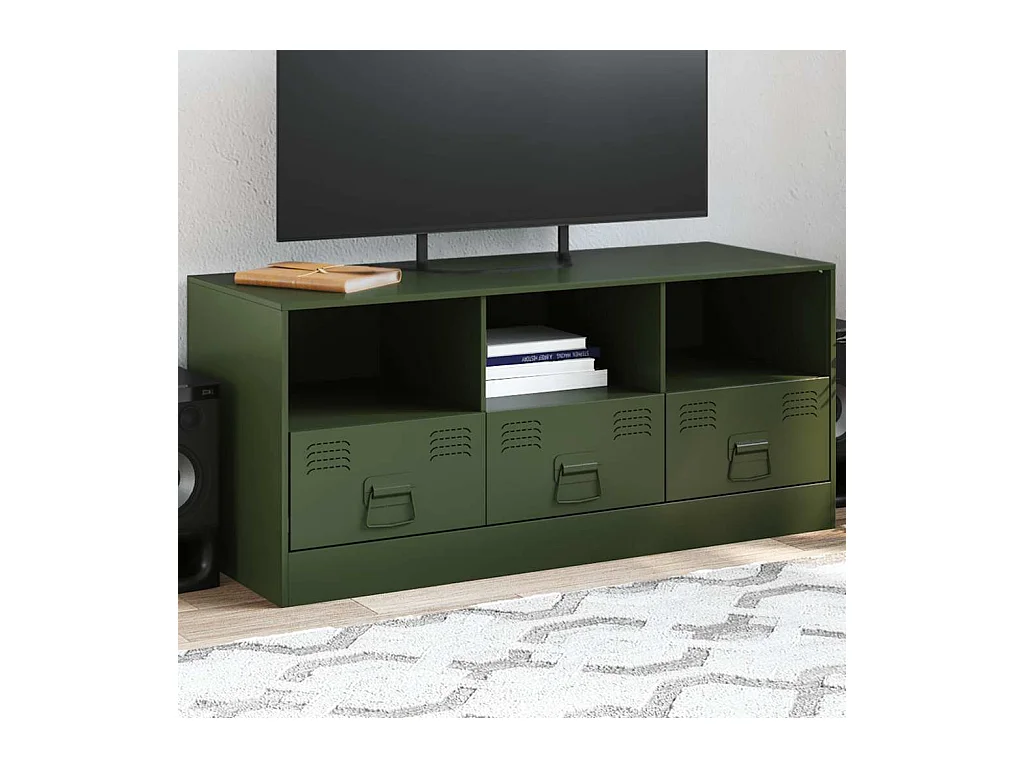 Mueble de TV | Mueble de salón de acero verde oliva 99x39x44 cm