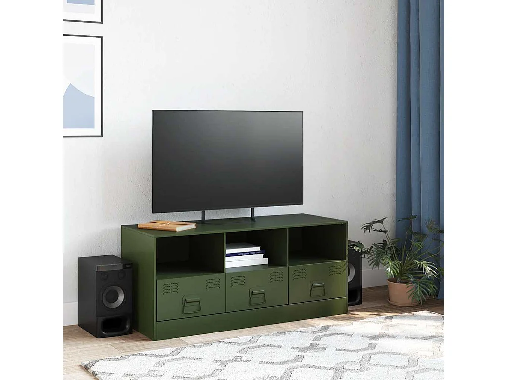 Mueble de TV | Mueble de salón de acero verde oliva 99x39x44 cm