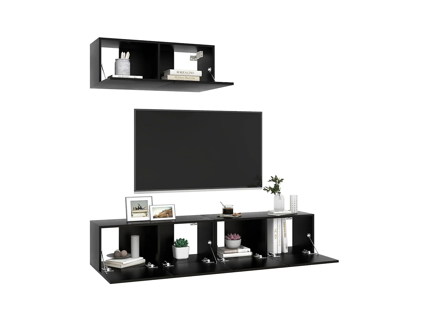 Set de muebles de salón TV | Gabinetes de TV |  Muebles de TV 3 pzas madera de ingeniería negro